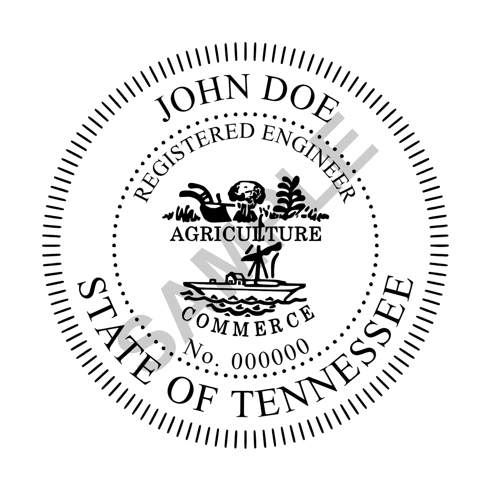 Tennessee PE seal example — an approved Tennessee Engineer seal design, shown as a watermarked sample