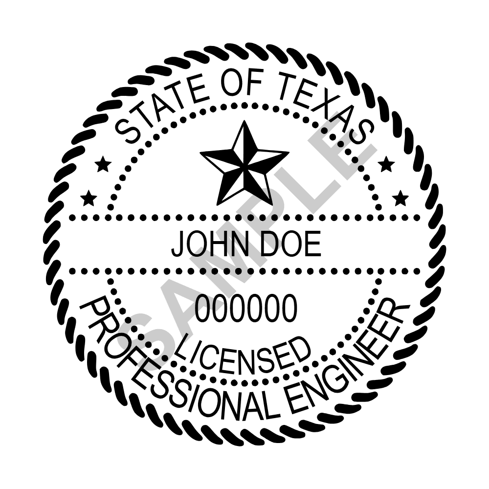 Texas PE seal example — an approved Texas Engineer seal design, shown as a watermarked sample