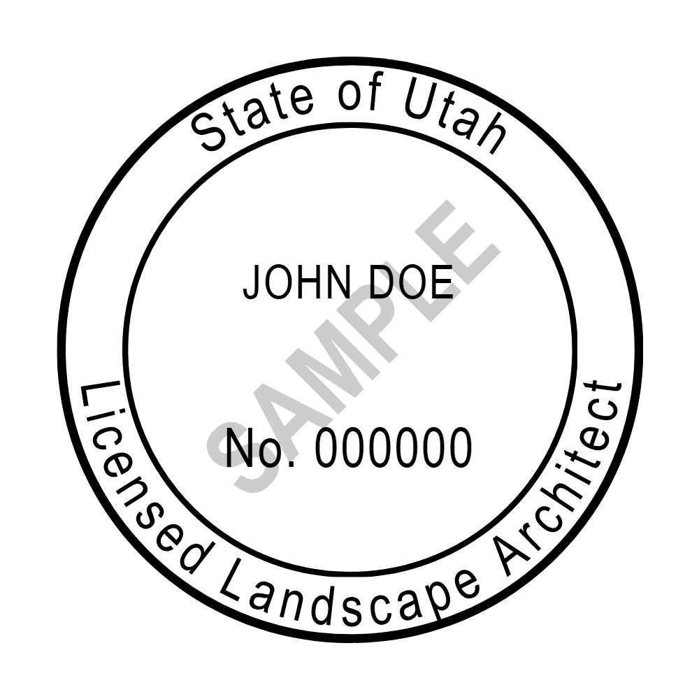 An approved Utah Landscape Architect seal design, shown as a watermarked example