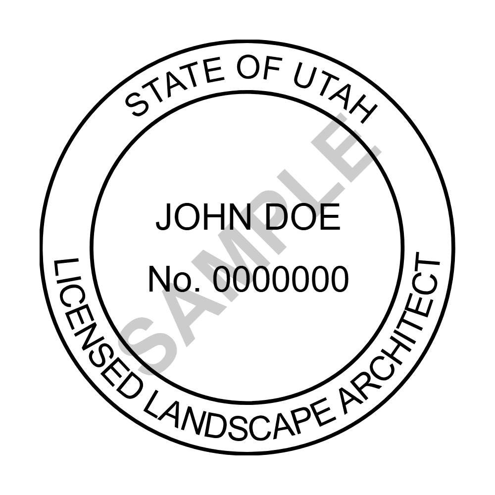 An approved Utah Landscape Architect seal design, shown as a watermarked example