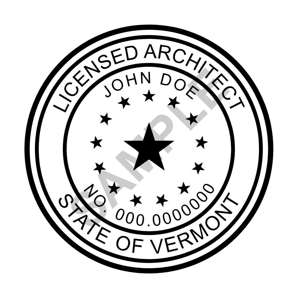 An approved Vermont Architect seal design, shown as a watermarked example
