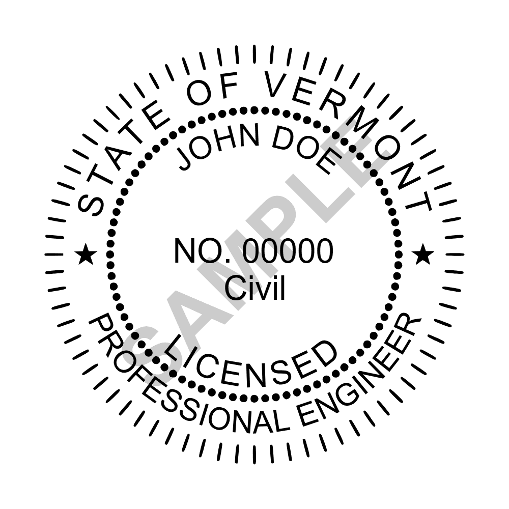 Vermont PE seal example — an approved Vermont Engineer seal design, shown as a watermarked sample