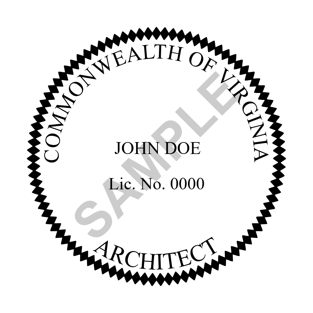 An approved Virginia Architect seal design, shown as a watermarked example