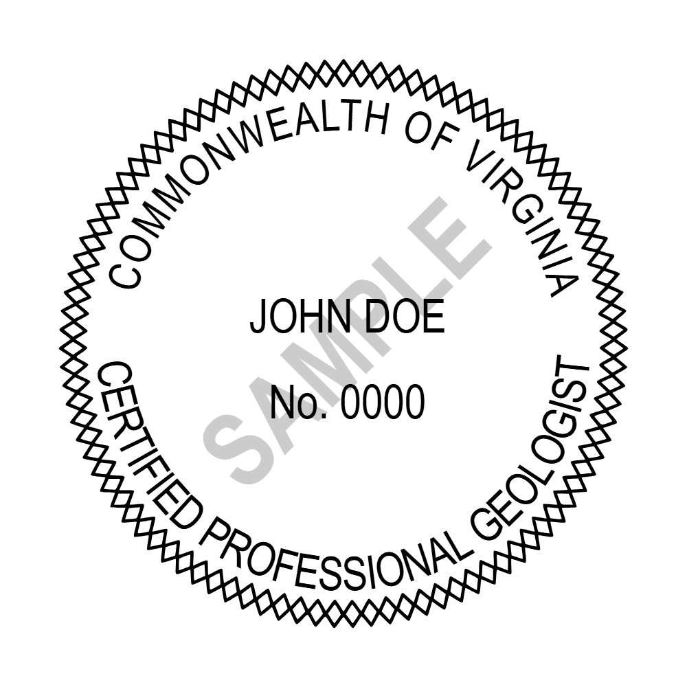 An approved Virginia Geologist seal design, shown as a watermarked example