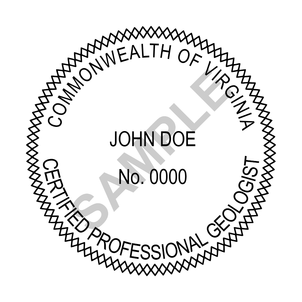 An approved Virginia Geologist seal design, shown as a watermarked example