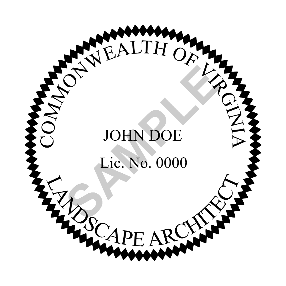 An approved Virginia Landscape Architect seal design, shown as a watermarked example