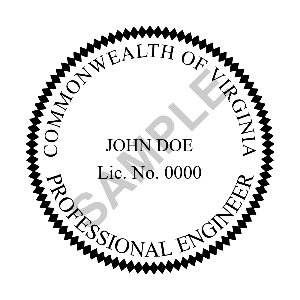 Virginia PE seal example — an approved Virginia Engineer seal design, shown as a watermarked sample