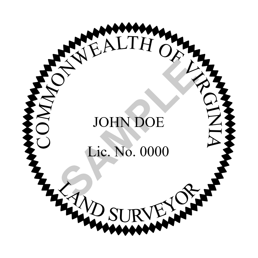 An approved Virginia Land Surveyor seal design, shown as a watermarked example