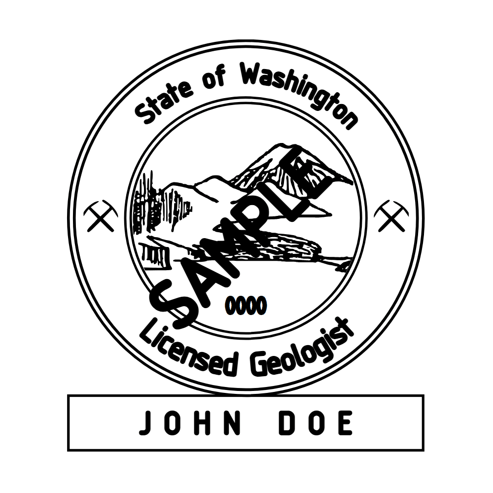 An approved Washington Geologist seal design, shown as a watermarked example