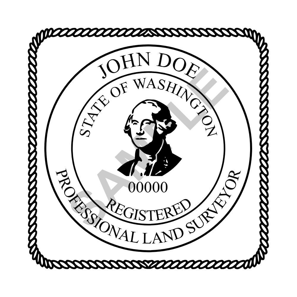 An approved Washington Land Surveyor seal design, shown as a watermarked example
