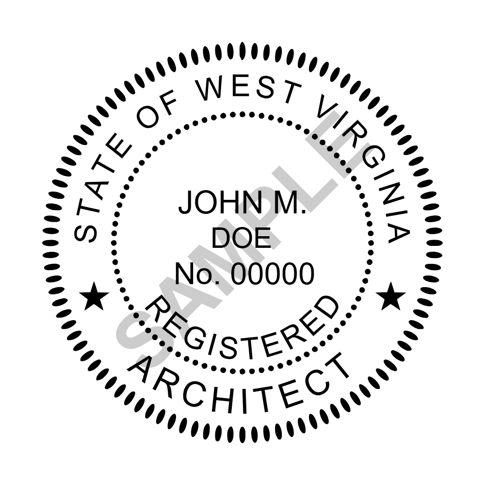 An approved West Virginia Architect seal design, shown as a watermarked example