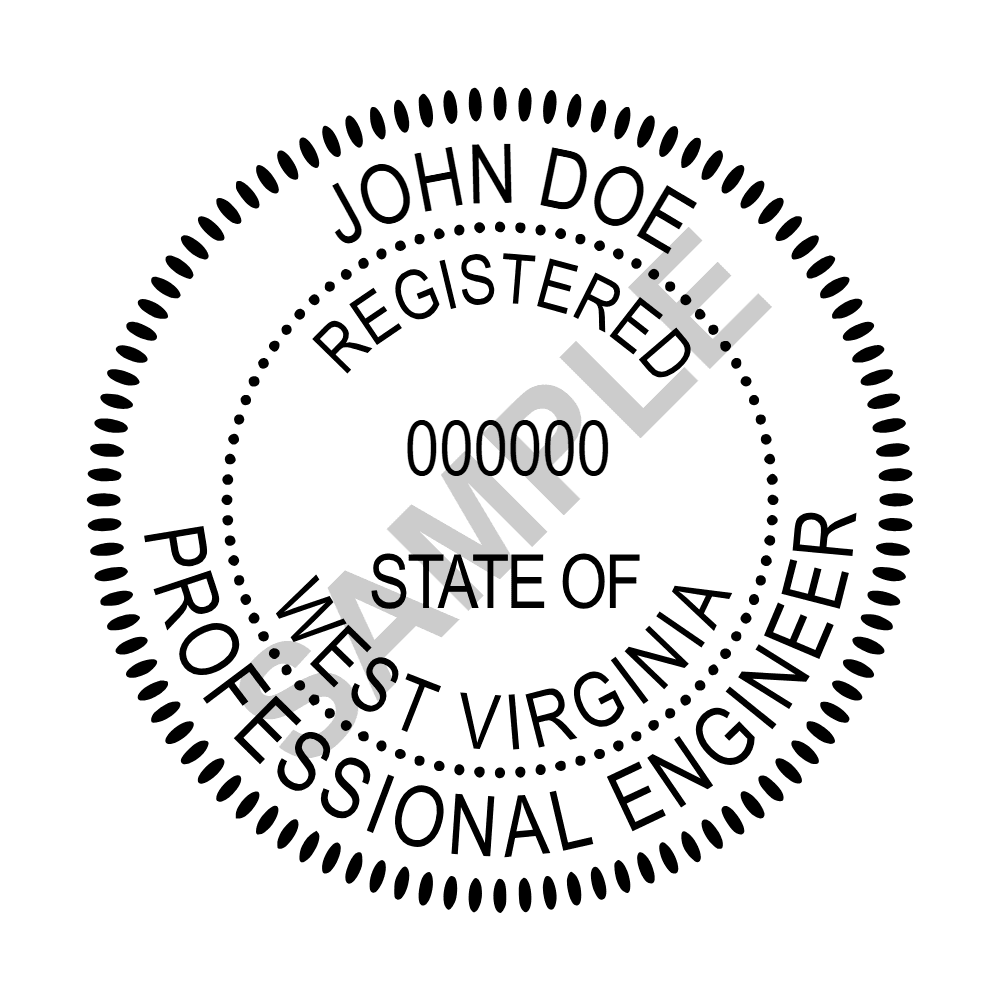 West Virginia PE seal example — an approved West Virginia Engineer seal design, shown as a watermarked sample