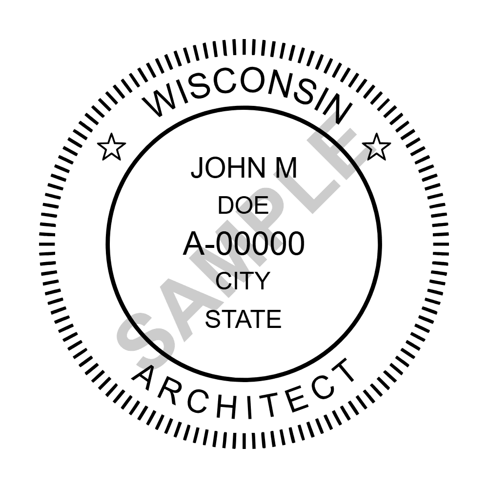 An approved Wisconsin Architect seal design, shown as a watermarked example
