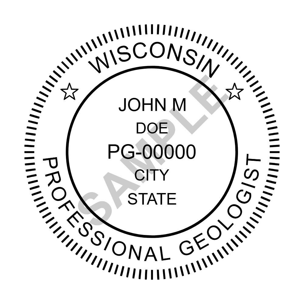 An approved Wisconsin Geologist seal design, shown as a watermarked example