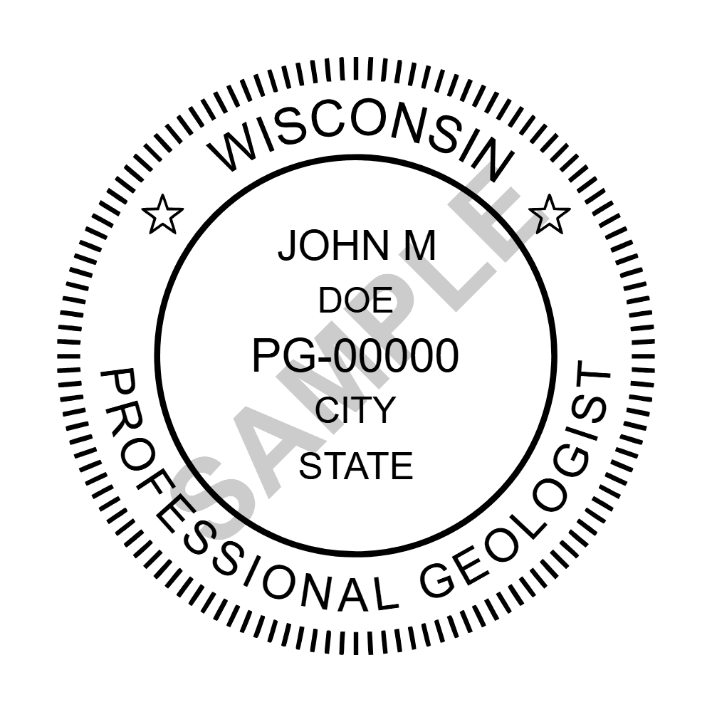 An approved Wisconsin Geologist seal design, shown as a watermarked example