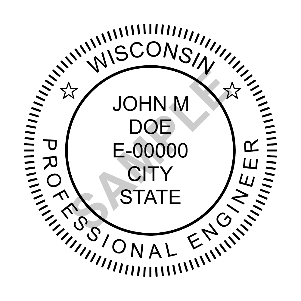 Wisconsin PE seal example — an approved Wisconsin Engineer seal design, shown as a watermarked sample