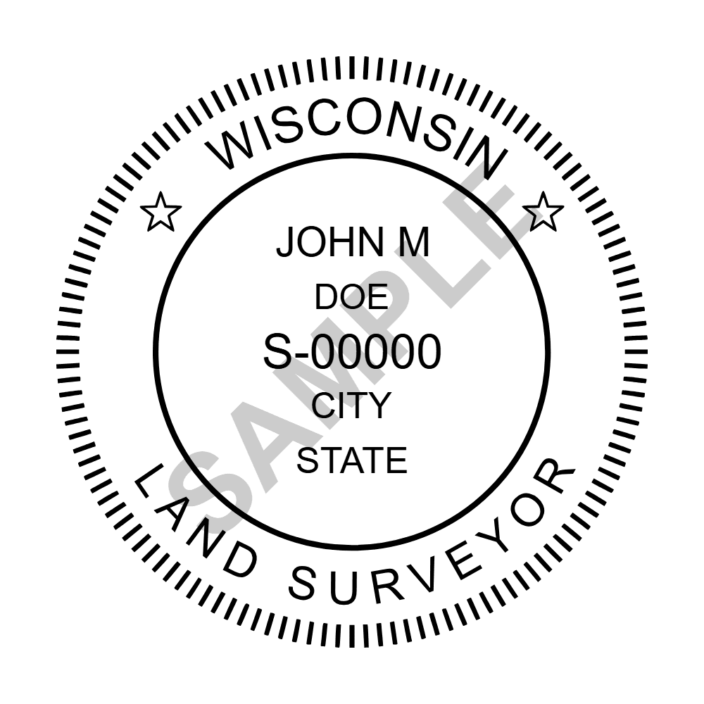 An approved Wisconsin Land Surveyor seal design, shown as a watermarked example