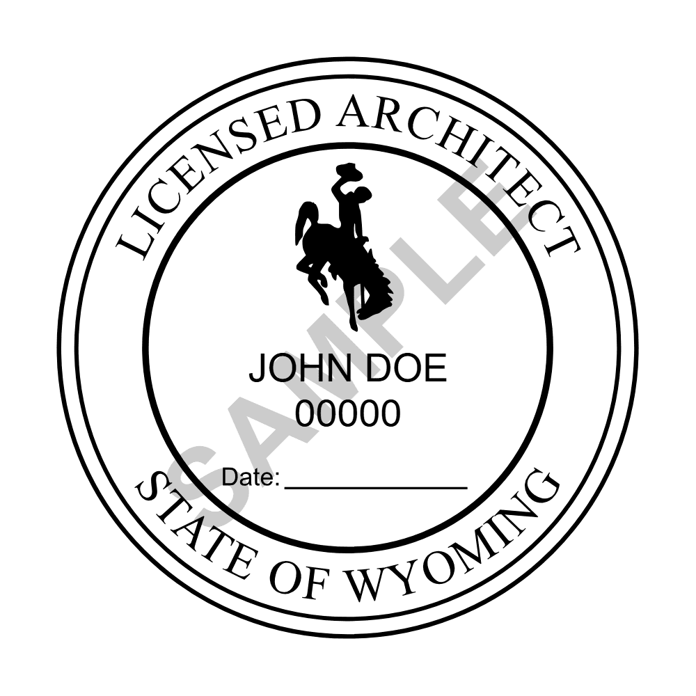 An approved Wyoming Architect seal design, shown as a watermarked example