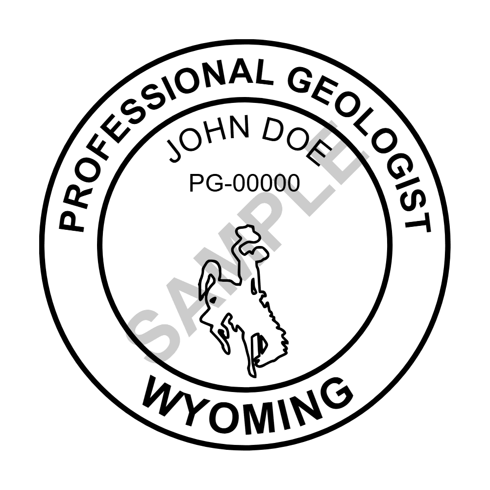An approved Wyoming Geologist seal design, shown as a watermarked example