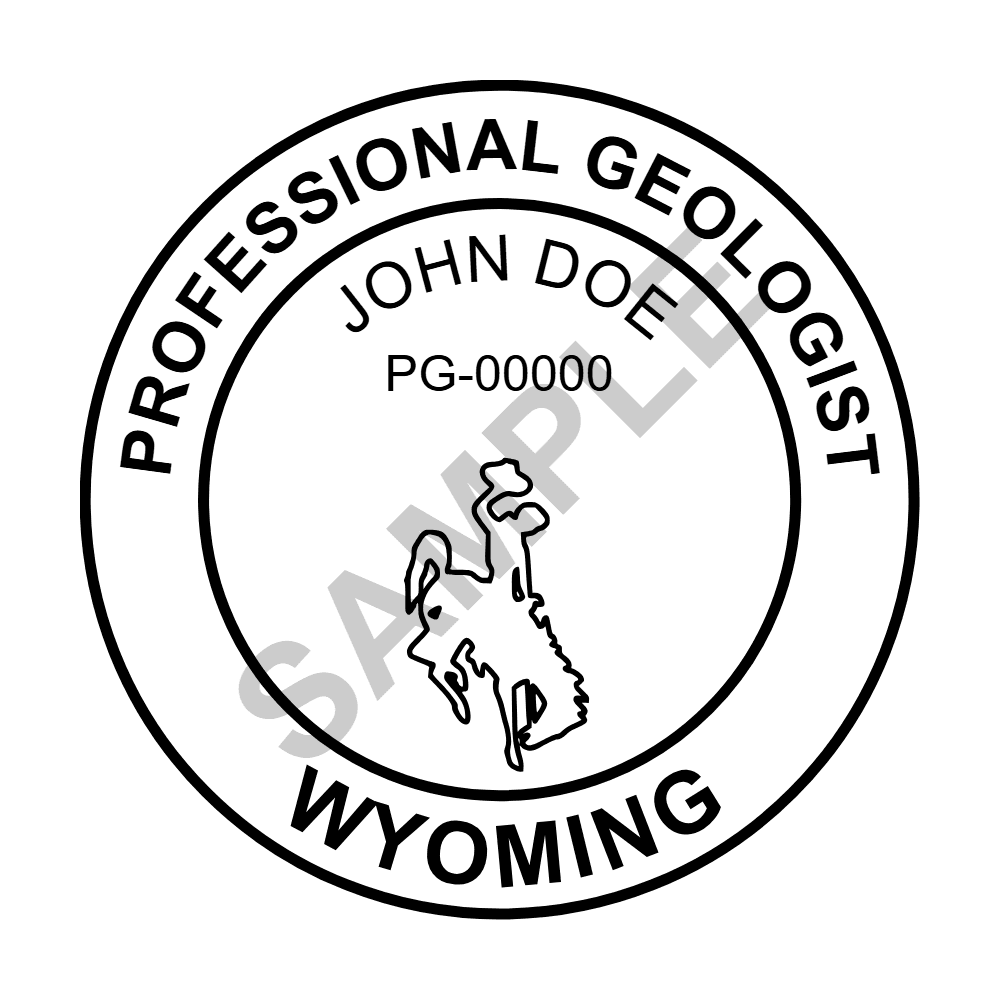 An approved Wyoming Geologist seal design, shown as a watermarked example