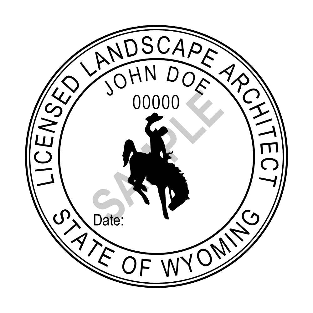 An approved Wyoming Landscape Architect seal design, shown as a watermarked example