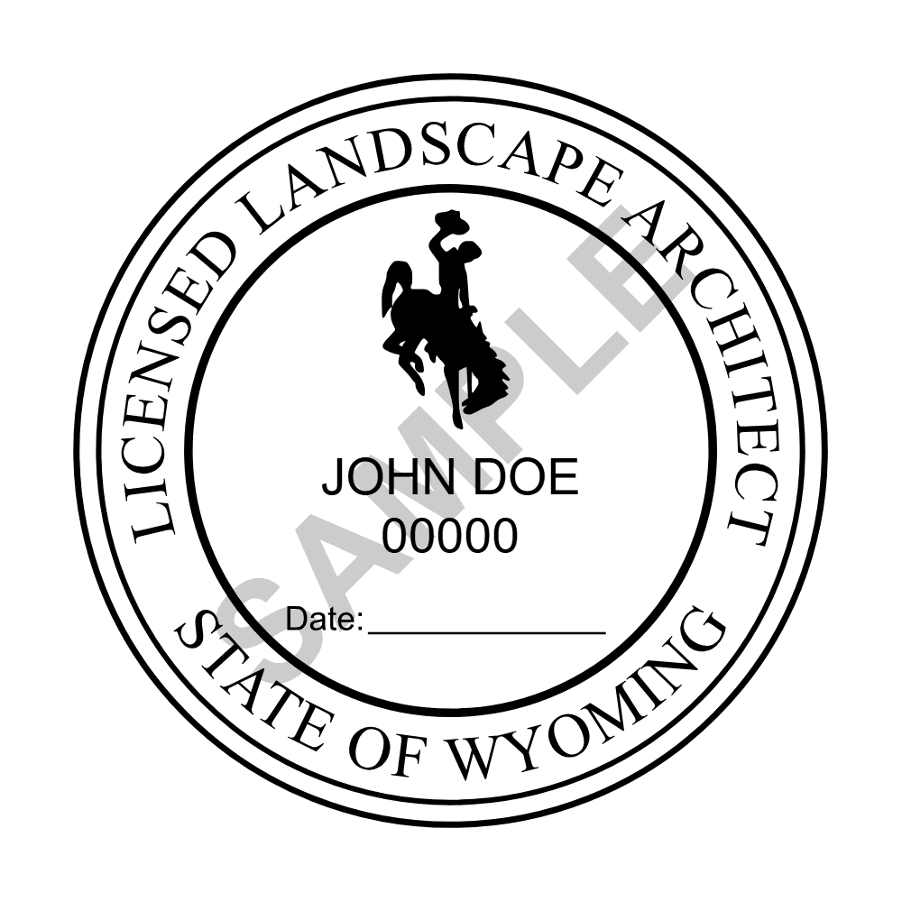 An approved Wyoming Landscape Architect seal design, shown as a watermarked example