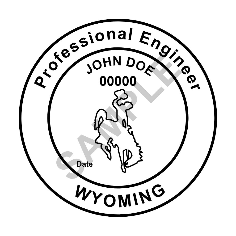 Wyoming PE seal example — an approved Wyoming Engineer seal design, shown as a watermarked sample