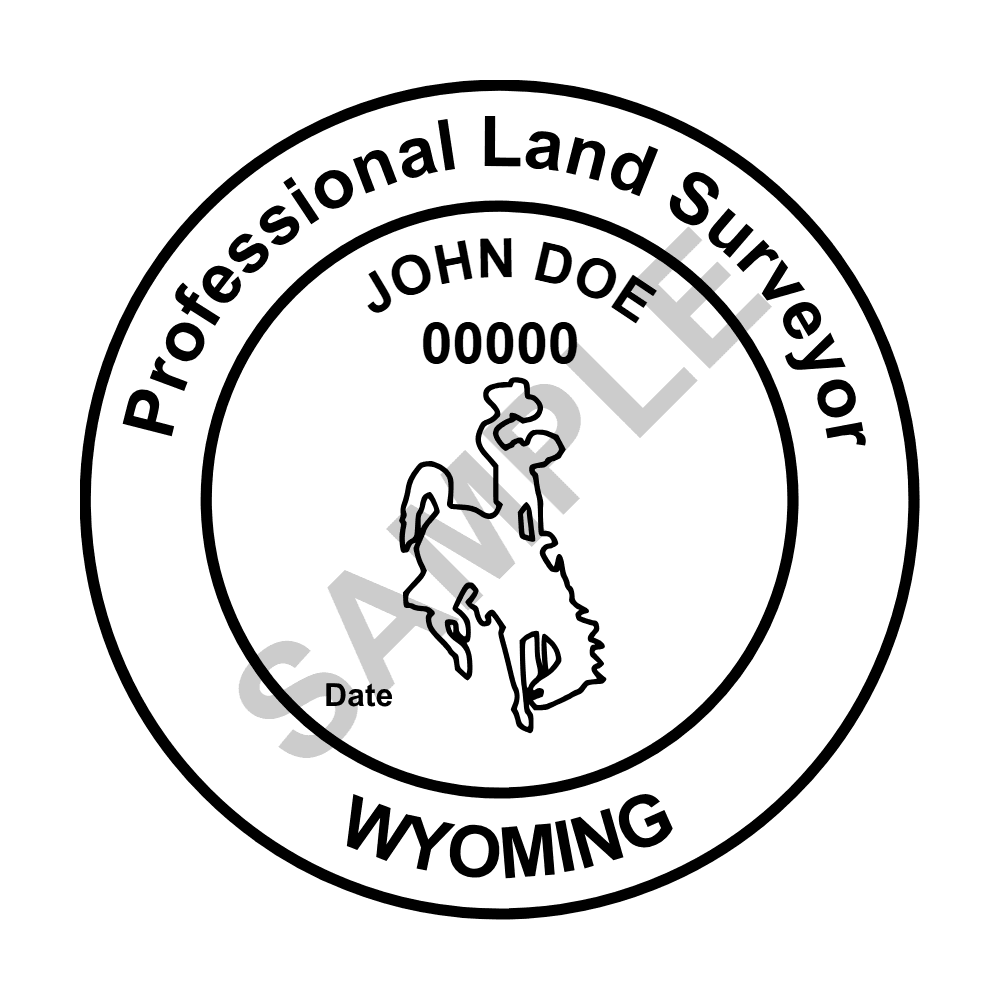 An approved Wyoming Land Surveyor seal design, shown as a watermarked example