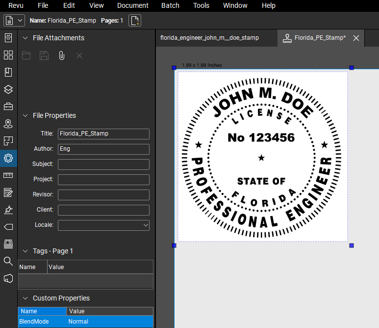 Bluebeam Stamp Example
