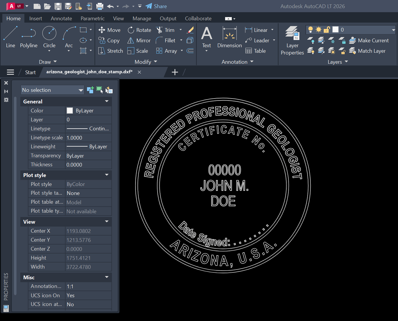 Arizona Geologist stamp DXF opened in AutoCAD
