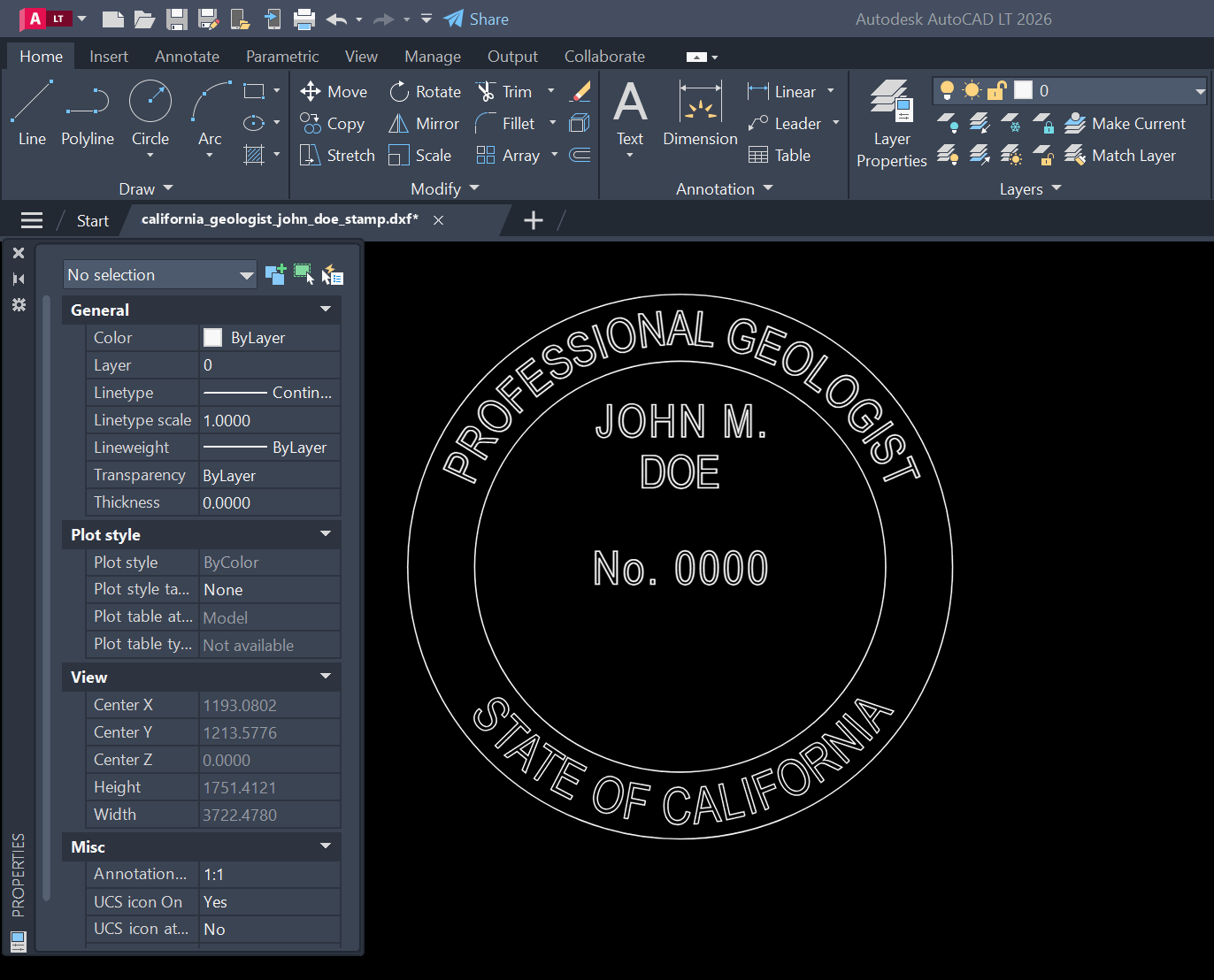 California Geologist stamp DXF opened in AutoCAD