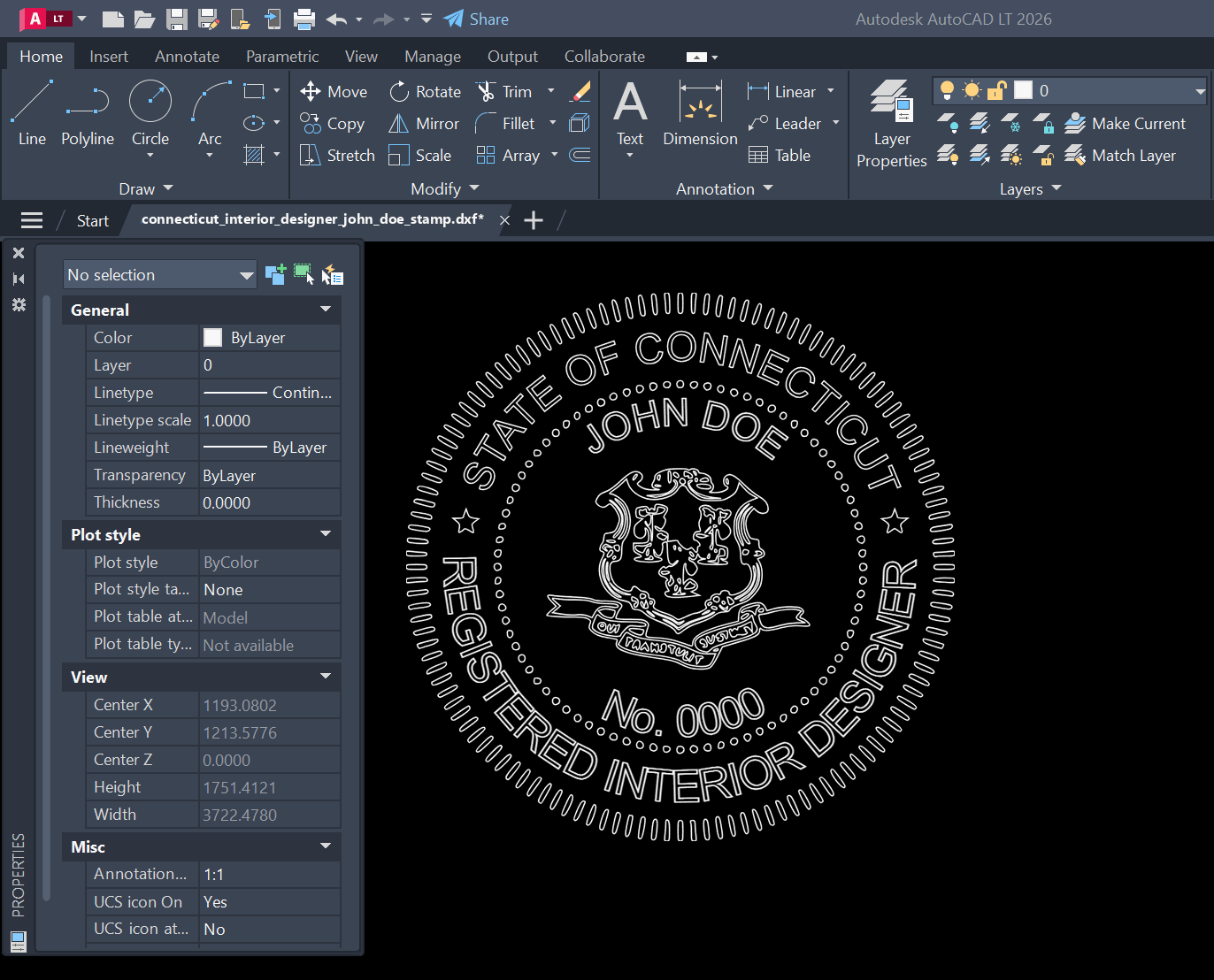 Connecticut Interior Designer stamp DXF opened in AutoCAD