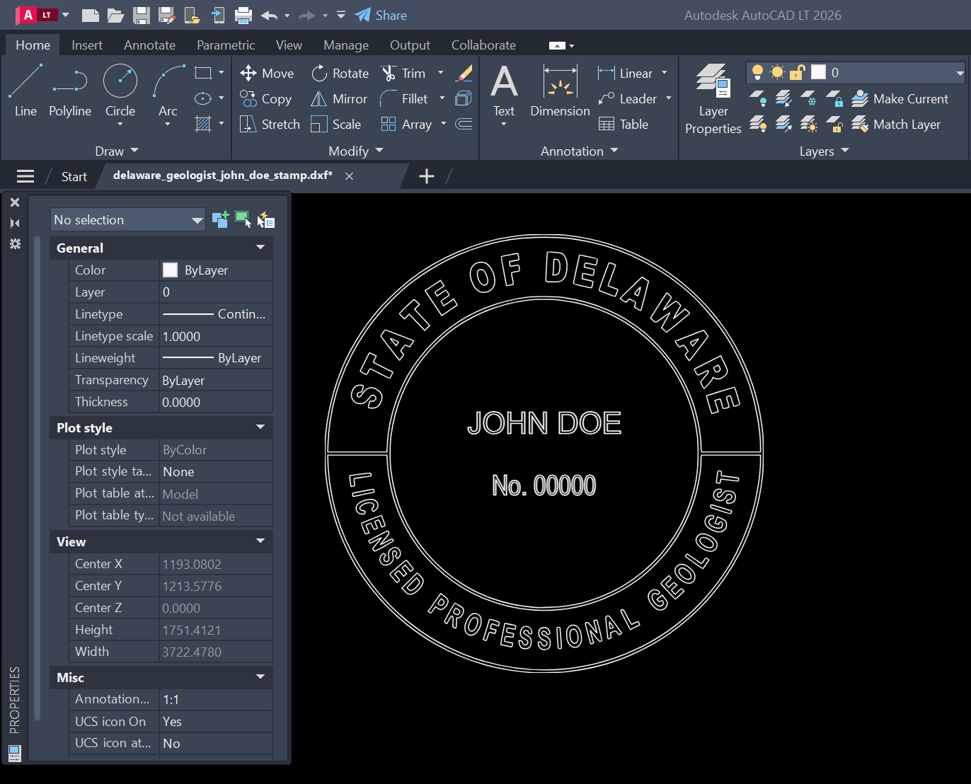 Delaware Geologist stamp DXF opened in AutoCAD