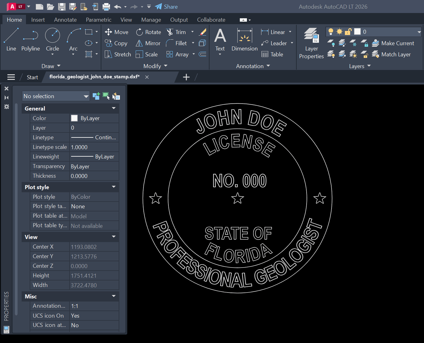 Florida Geologist stamp DXF opened in AutoCAD