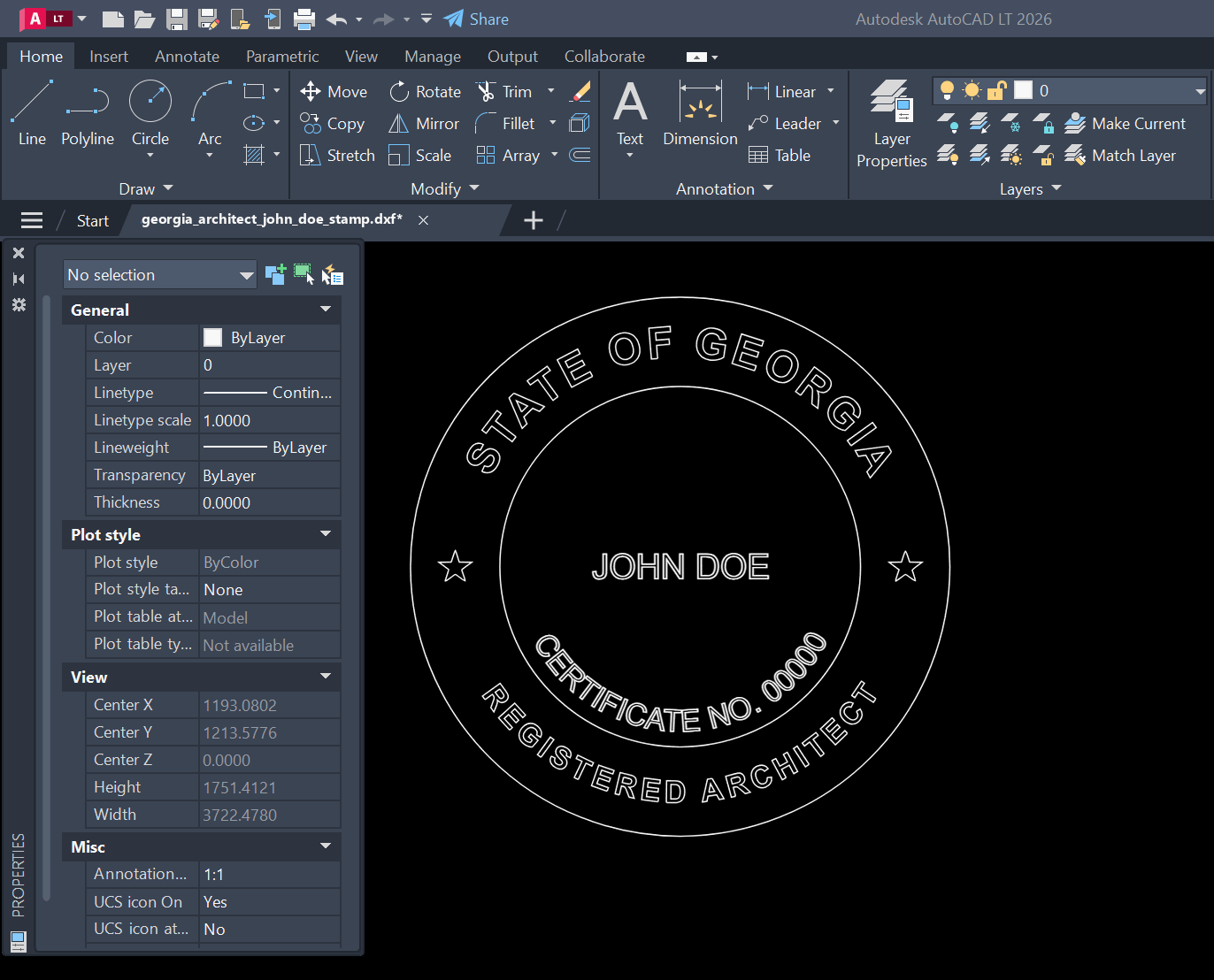 Georgia Architect stamp DXF opened in AutoCAD