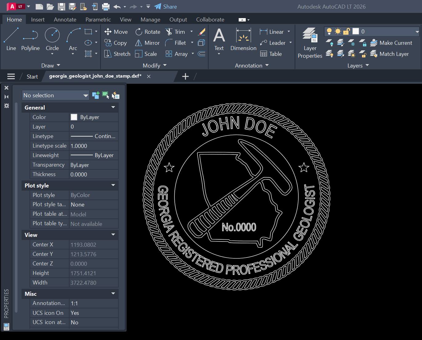 Georgia Geologist stamp DXF opened in AutoCAD
