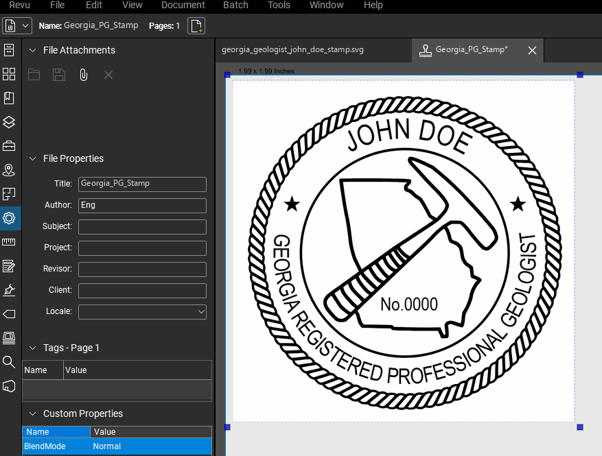 Georgia Geologist stamp applied to a PDF drawing in Bluebeam Revu