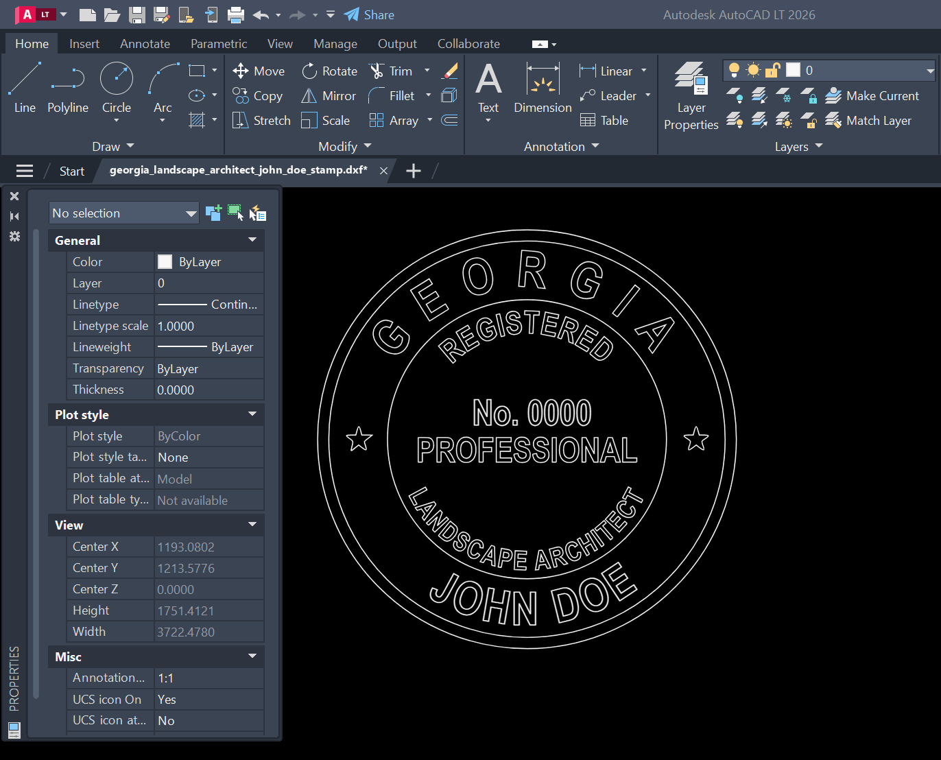 Georgia Landscape Architect stamp DXF opened in AutoCAD