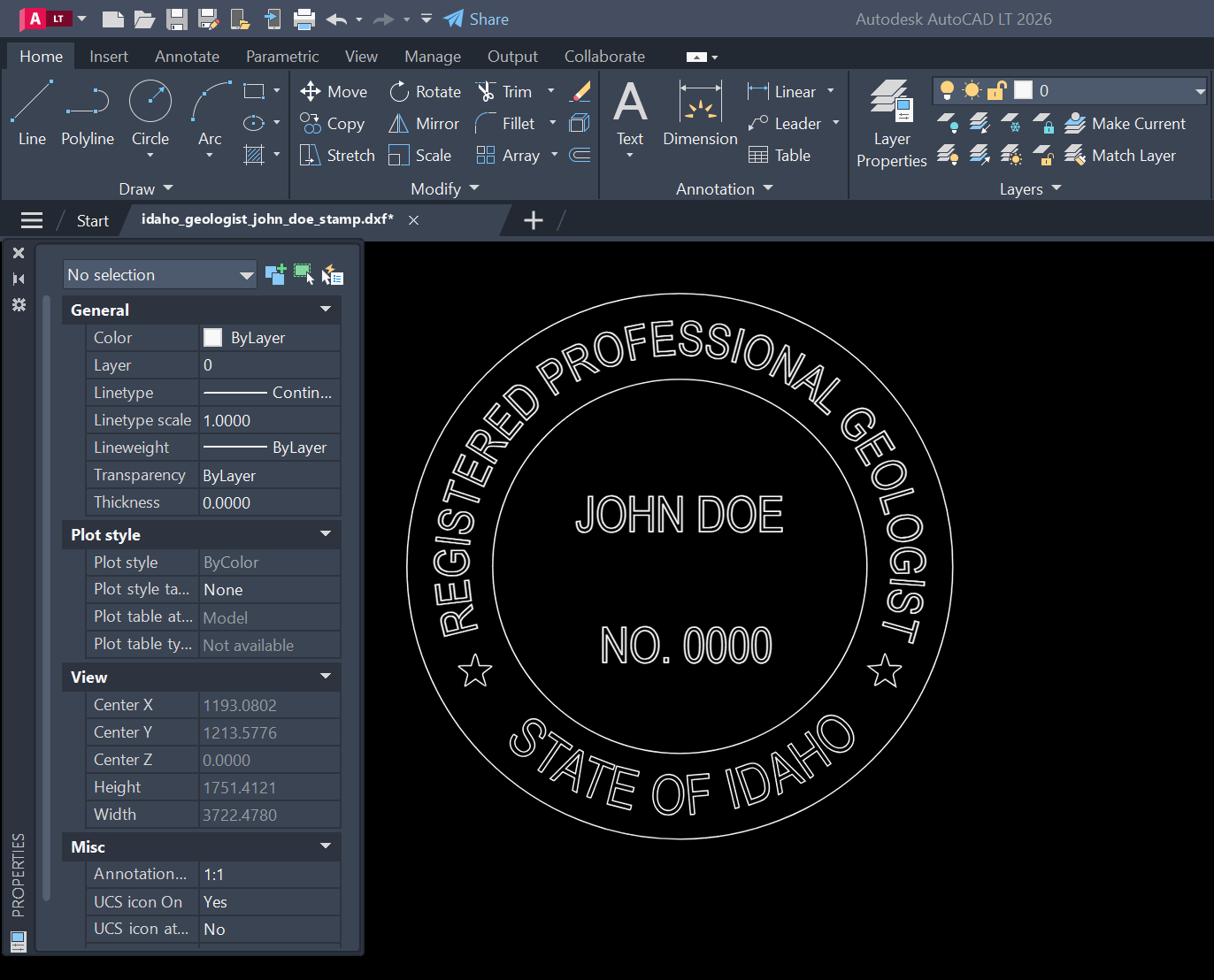 Idaho Geologist stamp DXF opened in AutoCAD