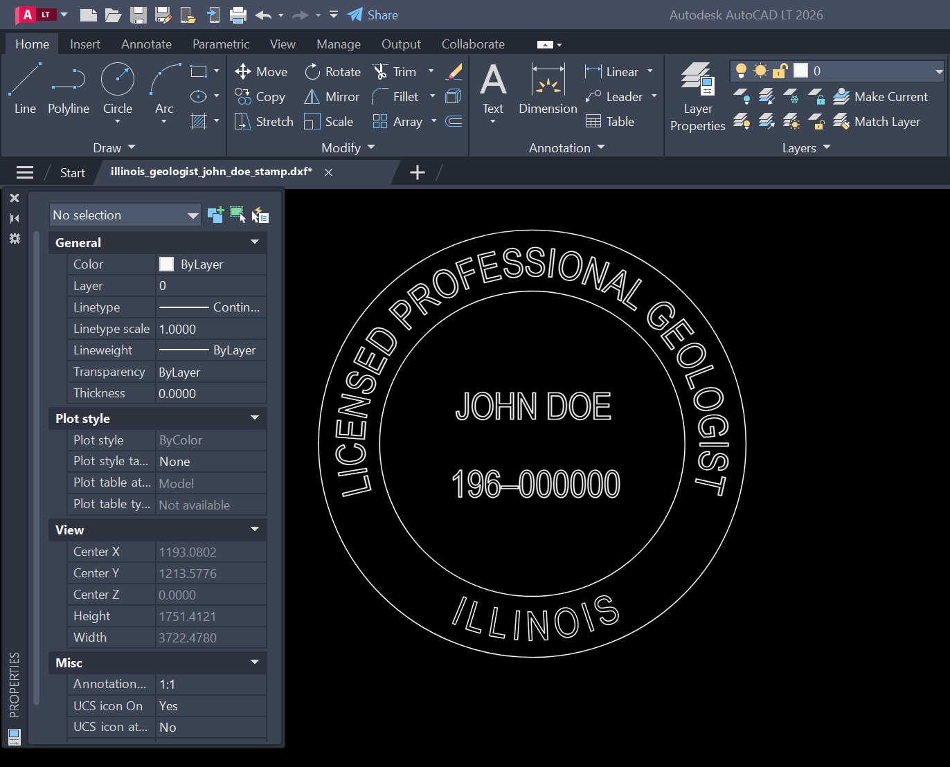 Illinois Geologist stamp DXF opened in AutoCAD
