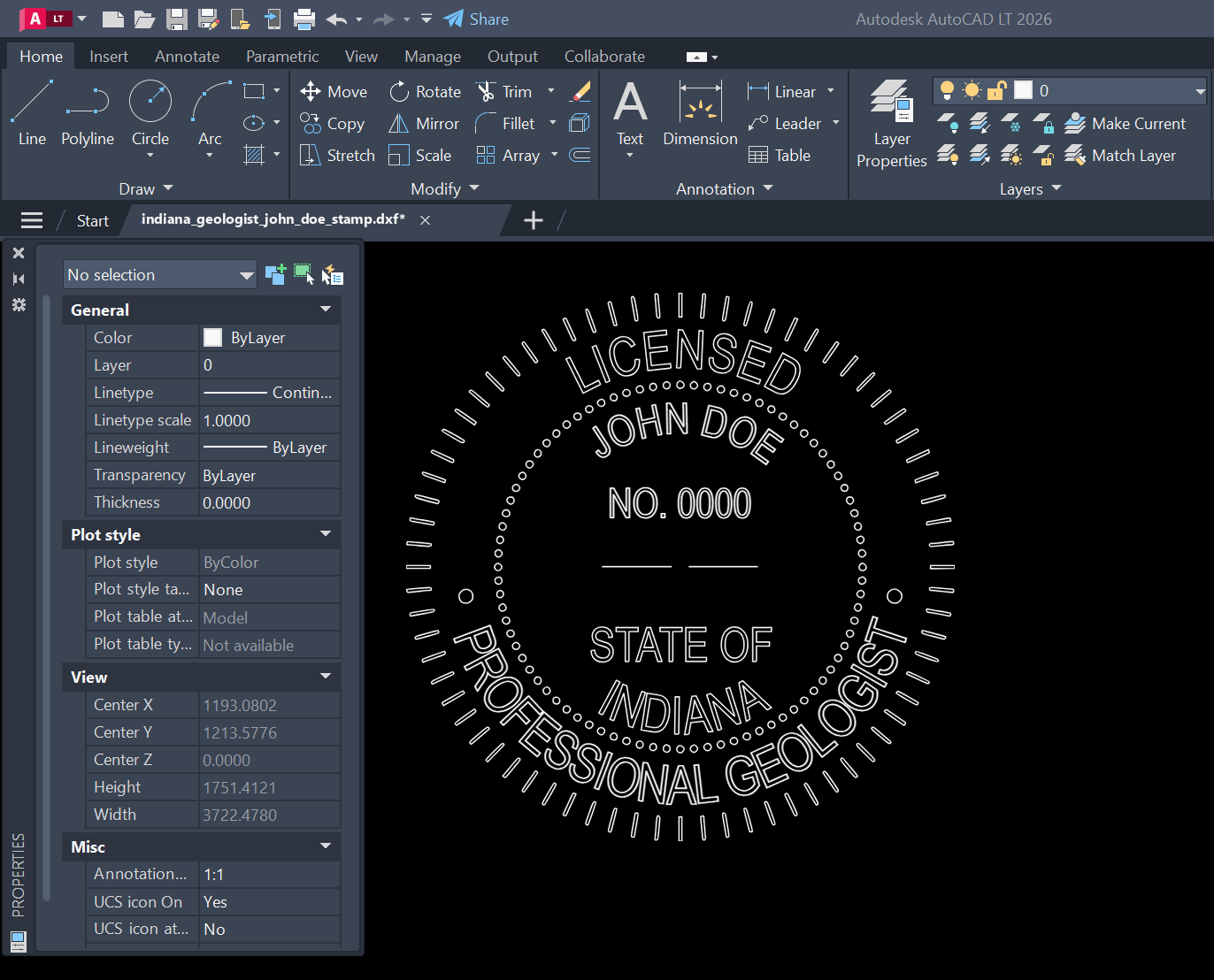 Indiana Geologist stamp DXF opened in AutoCAD