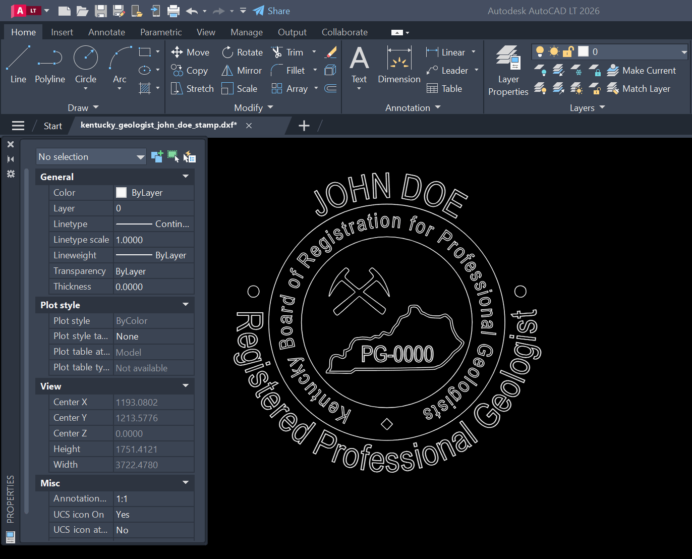 Kentucky Geologist stamp DXF opened in AutoCAD