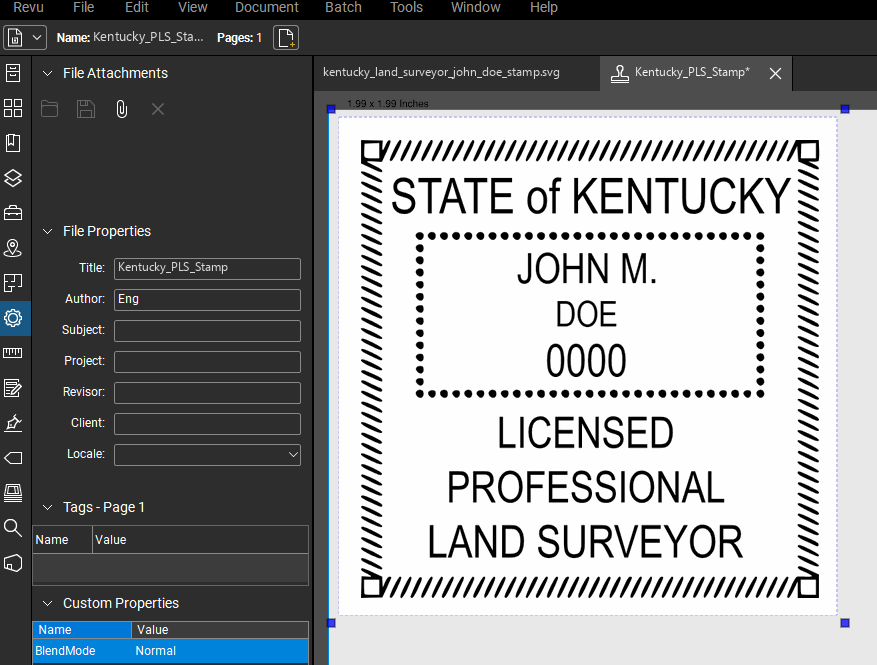 Kentucky Land Surveyor stamp applied to a PDF drawing in Bluebeam Revu