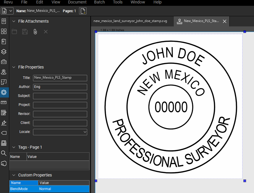 New Mexico Land Surveyor stamp applied to a PDF drawing in Bluebeam Revu
