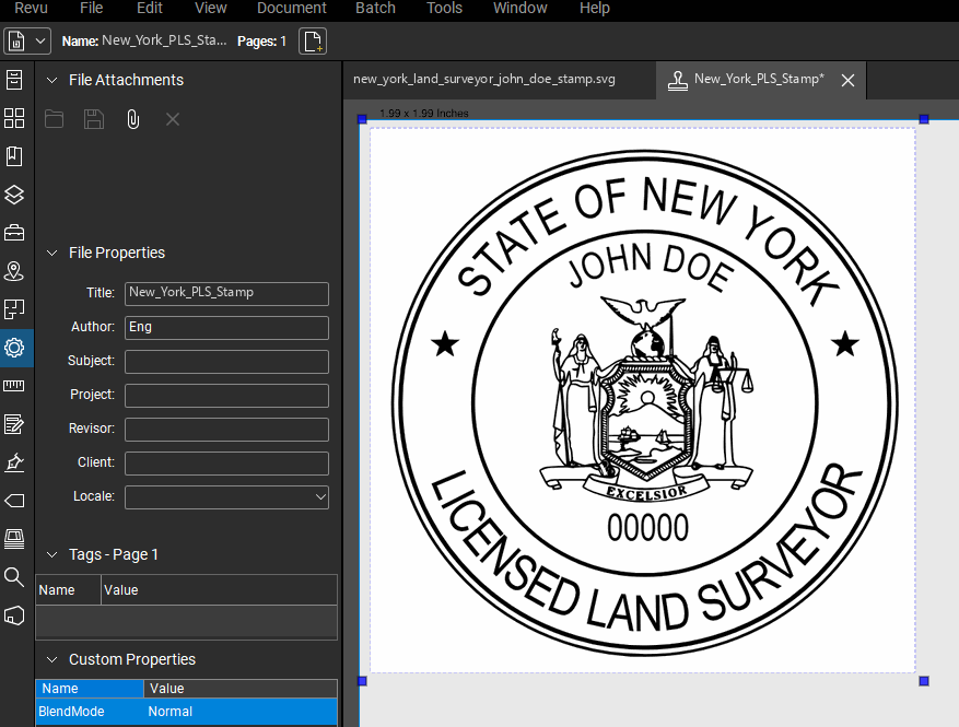 New York Land Surveyor stamp applied to a PDF drawing in Bluebeam Revu