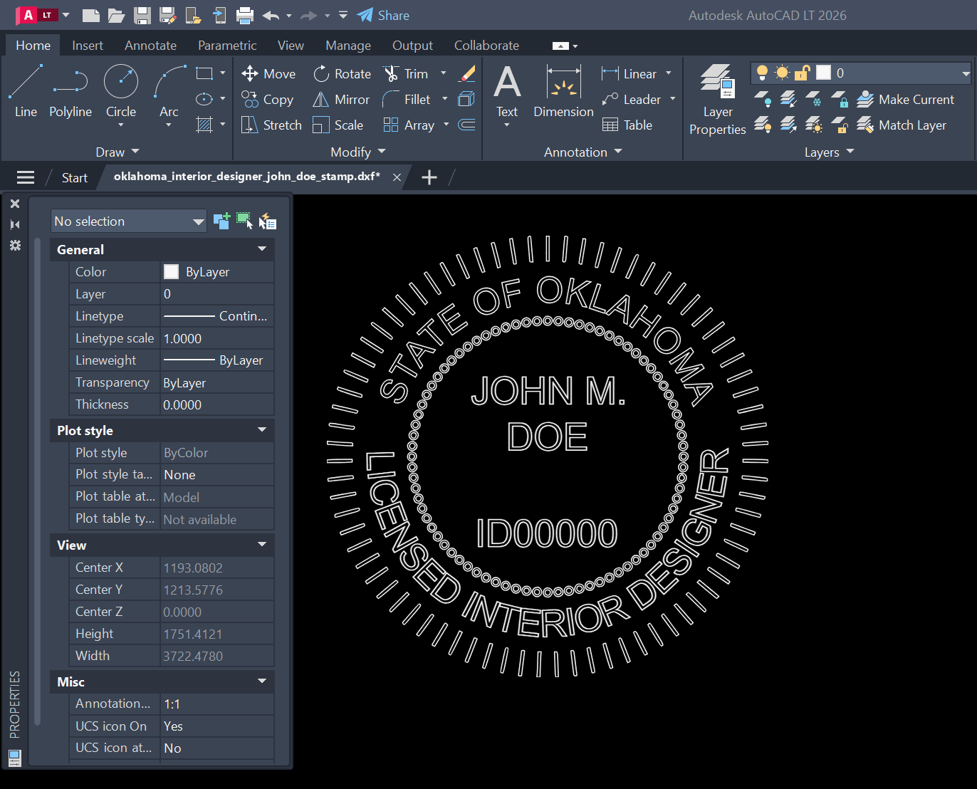 Oklahoma Interior Designer stamp DXF opened in AutoCAD
