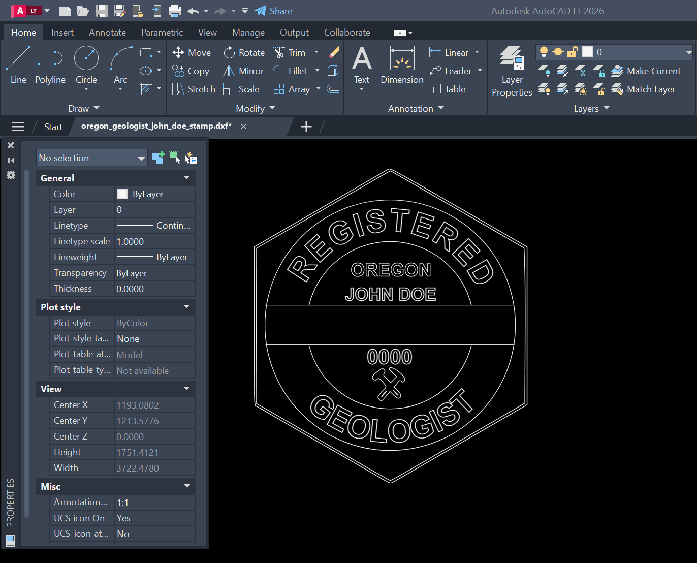Oregon Geologist stamp DXF opened in AutoCAD