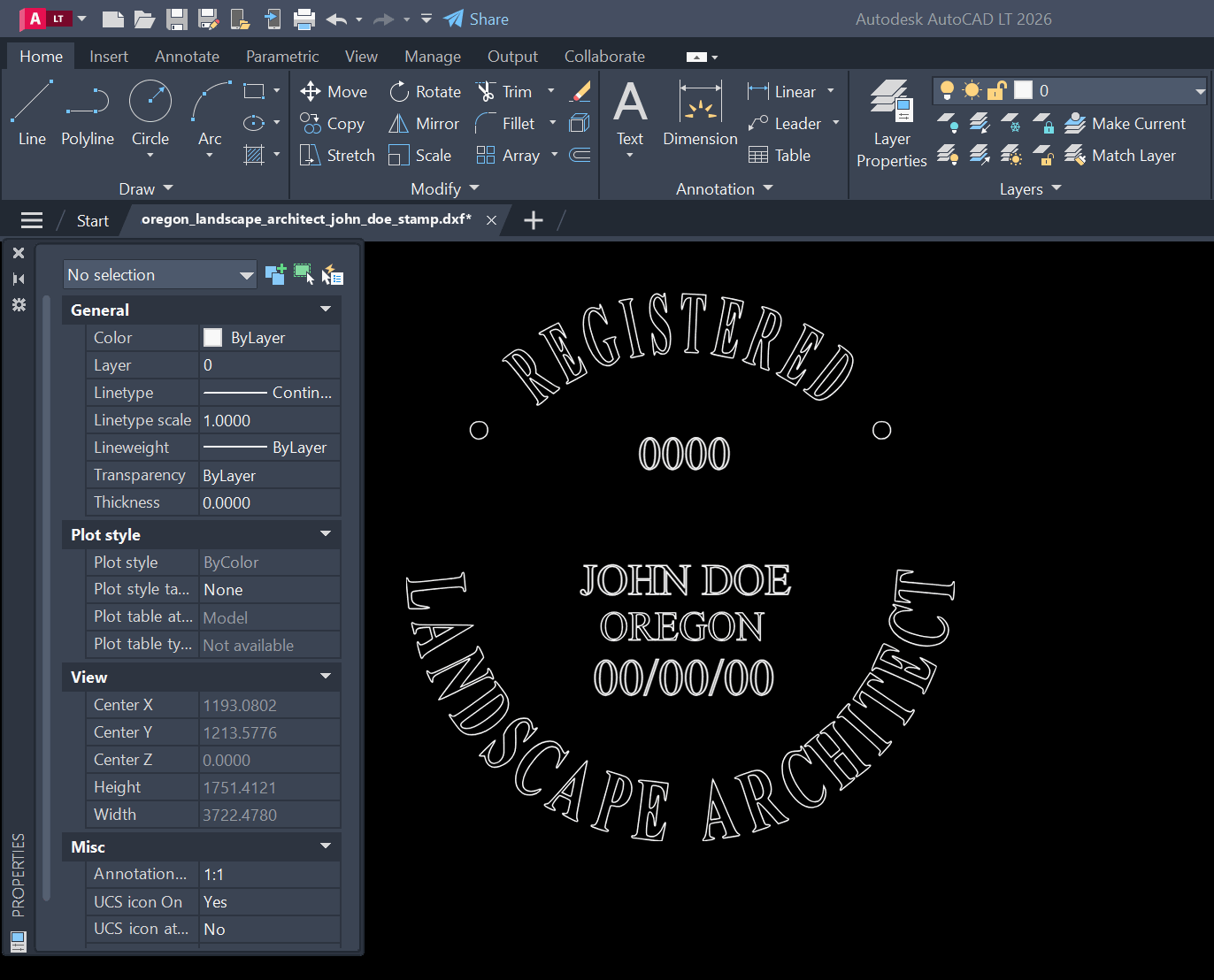 Oregon Landscape Architect stamp DXF opened in AutoCAD