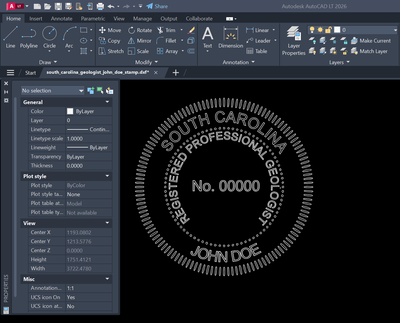 South Carolina Geologist stamp DXF opened in AutoCAD
