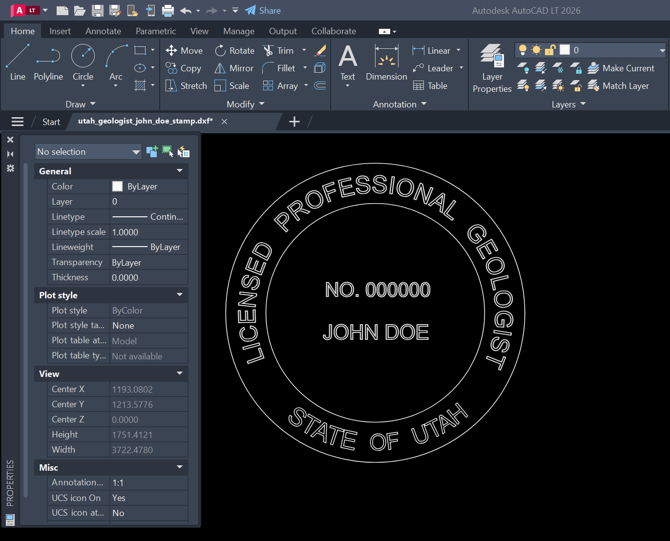 Utah Geologist stamp DXF opened in AutoCAD